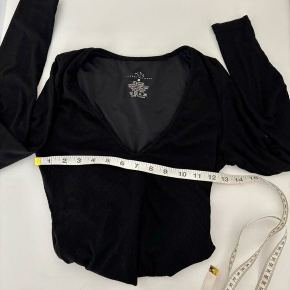 Klassy Network Bodysuit Medium Deep V Ribbed Minimalist Clean Girl Streetwear - Picture 11 of 14